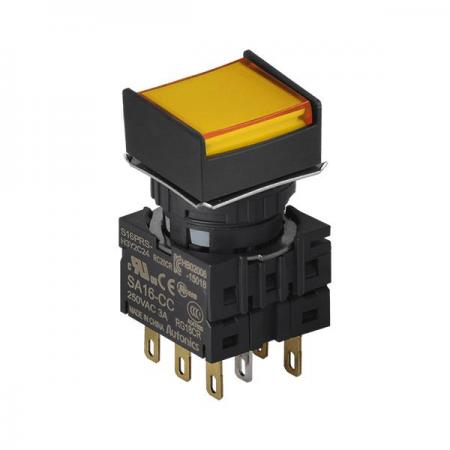 디바이스마트,스위치/부저/전기부품 > 산업용 스위치/제어 기기 > 제어/안전 스위치 > 누름버튼 스위치(22파이 이하),(주)오토닉스,16파이 누름버튼 스위치 S16PRS-H3Y2C24,정사각형 / 황색 / [조광형] 복귀형 / C접점 2개 / LED블록 정격전압: 24VDC / 전원전압,전류: 250VAC~/3A / IP65(IEC 규격) ★재고 없을 시 10일 이상소요