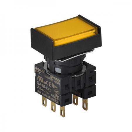 디바이스마트,스위치/부저/전기부품 > 산업용 스위치/제어 기기 > 제어/안전 스위치 > 누름버튼 스위치(22파이 이하),(주)오토닉스,16파이 누름버튼 스위치 S16PRT-H1Y2C,직사각형 / 황색 / 복귀형 / C접점 2개 / IP65(IEC 규격) / 전원전압,전류: 250VAC~/3A ★재고 없을 시 10일 이상소요