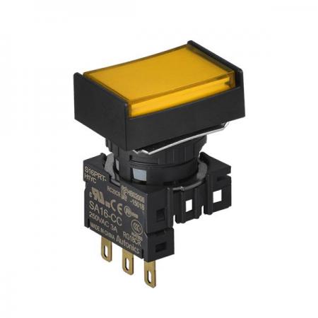 디바이스마트,스위치/부저/전기부품 > 산업용 스위치/제어 기기 > 제어/안전 스위치 > 누름버튼 스위치(22파이 이하),(주)오토닉스,16파이 누름버튼 스위치 S16PRT-H2YC,직사각형 / 황색 / 비복귀형 / C접점 1개 / IP65(IEC 규격) / 전원전압,전류: 250VAC~/3A ★재고 없을 시 10일 이상소요