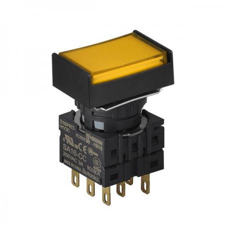 디바이스마트,스위치/부저/전기부품 > 산업용 스위치/제어 기기 > 제어/안전 스위치 > 누름버튼 스위치(22파이 이하),(주)오토닉스,16파이 누름버튼 스위치 S16PRT-H2Y3C,직사각형 / 황색 / 비복귀형 / C접점 3개 / IP65(IEC 규격) / 전원전압,전류: 250VAC~/3A ★재고 없을 시 10일 이상소요