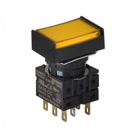 디바이스마트,스위치/부저/전기부품 > 산업용 스위치/제어 기기 > 제어/안전 스위치 > 누름버튼 스위치(22파이 이하),(주)오토닉스,16파이 누름버튼 스위치 S16PRT-H3Y2C5,직사각형 / 황색 / [조광형] 복귀형 / C접점 2개 / LED블록 정격전압: 5VDC / 전원전압,전류: 250VAC~/3A / IP65(IEC 규격) ★재고 없을 시 10일 이상소요