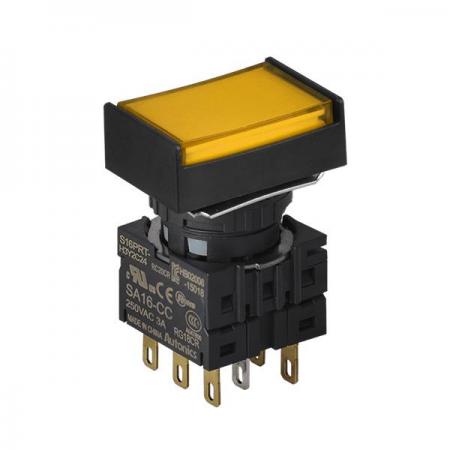 디바이스마트,스위치/부저/전기부품 > 산업용 스위치/제어 기기 > 제어/안전 스위치 > 누름버튼 스위치(22파이 이하),(주)오토닉스,16파이 누름버튼 스위치 S16PRT-H3YC24,직사각형 / 황색 / [조광형] 복귀형 / C접점 1개 / LED블록 정격전압: 24VDC / 전원전압,전류: 250VAC~/3A / IP65(IEC 규격) ★재고 없을 시 10일 이상소요