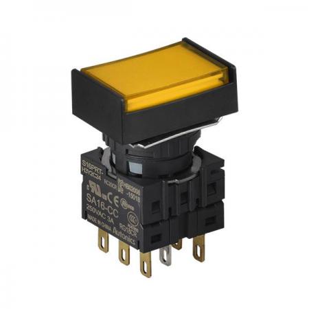 디바이스마트,스위치/부저/전기부품 > 산업용 스위치/제어 기기 > 제어/안전 스위치 > 누름버튼 스위치(22파이 이하),(주)오토닉스,16파이 누름버튼 스위치 S16PRT-H4Y2C12,직사각형 / 황색 / [조광형] 비복귀형 / C접점 2개 / LED블록 정격전압: 12VDC / 전원전압,전류: 250VAC~/3A / IP65(IEC 규격) ★재고 없을 시 10일 이상소요