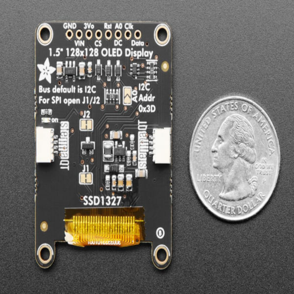 디바이스마트,MCU보드/전자키트 > 디스플레이 > LCD/OLED,Adafruit,Adafruit Grayscale 1.5' 128x128 OLED Graphic Display - STEMMA QT / Qwiic [ada-4741],128x128 OLED 그래픽 디스플레이 / I2C / 16KB 이상의 RAM이있는 마이크로 컨트롤러 또는 마이크로 컴퓨터와 사용