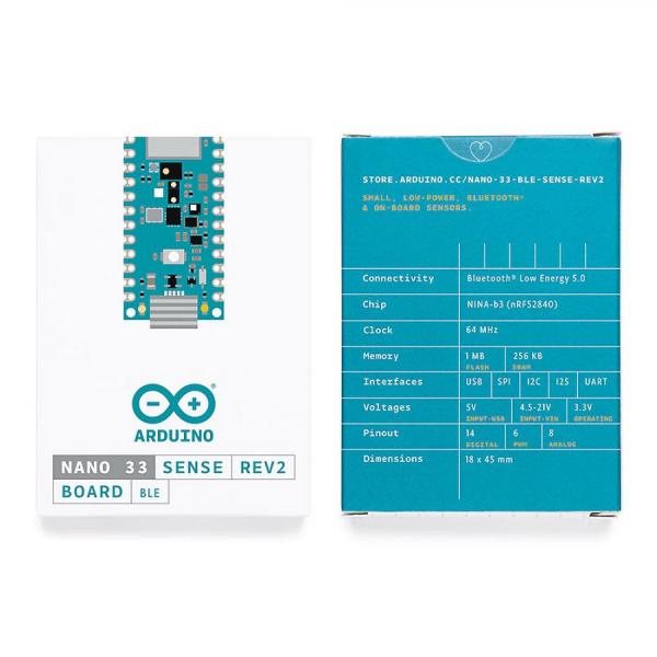 디바이스마트,오픈소스/코딩교육 > 아두이노 > 아두이노 정품 보드/쉴드/키트,아두이노,Arduino Nano 33 BLE Sense Rev2,ABX00069 / Nordic nRF52480 칩셋 기반 NINA B306 블루투스 5 모듈 내장 / LSM9DS1 9축 IMU 센서, LPS22HB 기압 및 온도센서, HTS221 습도센서 등 활용도 높은 센서가 모두 내장된 강력한 아두이노 나노 보드 (보드 Only 버전)