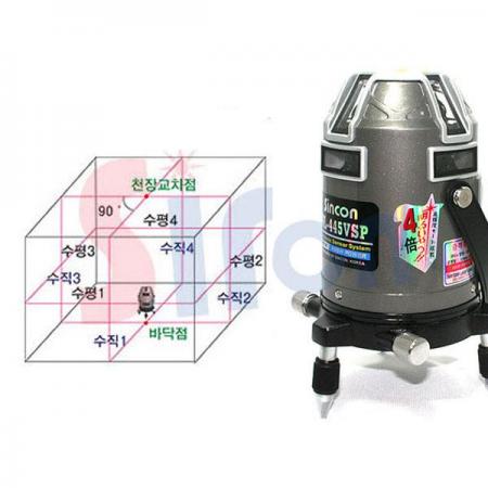 디바이스마트,계측기/측정공구 > 측정용 공구/장비 > 수평계/경사계/각도기,신콘,전자식 레이저 레벨기 SL-445VSP,전자센서 방식 / 수직4 + 수평4 + 천장교차점 + 바닥점 / 자동보정범위 ±4º / 정밀도 ±1mm/10m / 작업범위 30M / 사이즈 120x200mm