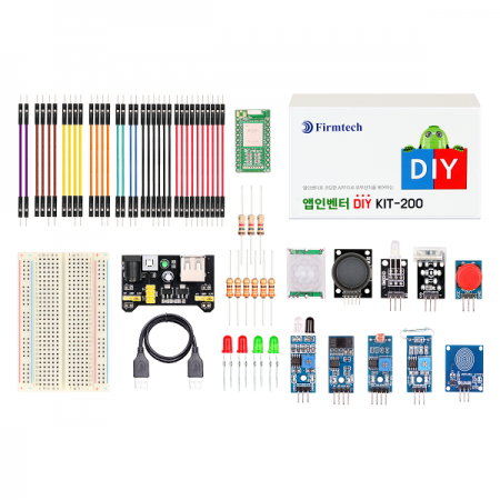 디바이스마트,오픈소스/코딩교육 > 코딩교육 키트/로봇 > 기타,(주)펌테크,앱인벤터 DIY KIT-200,10종류 실습이 가능 / 앱인벤터를 사용하여 코딩한 스마트폰 APP으로 브레드보드 상에 직접 구성한 외부 장치를 제어하는 현장 실습형 교육용 키트