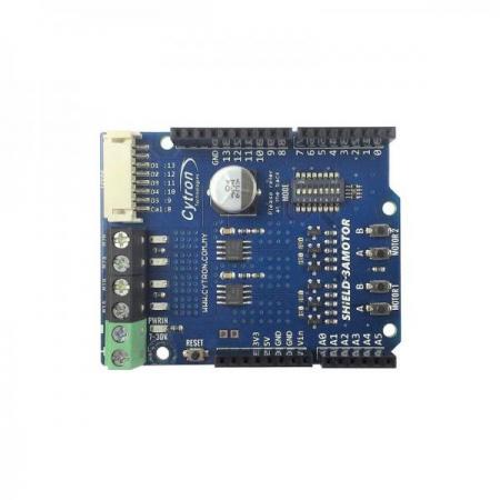 디바이스마트,MCU보드/전자키트 > 버튼/스위치/제어/RTC > 모터/모터컨트롤,Cytron,1.2Amp 7V-30V DC Motor Driver Shield for Arduino (2 Channels) [SHIELD-3AMOTOR],아두이노 호환 가능 쉴드 / brushed DC motor 2개 양방향 제어 / 모터전압 7V~30V / 최대 전류 3A(피크), 1.2A(연속) / 3.3V 및 5V logic level 입력 가능 / 주의: 극성 보호 기능 없음