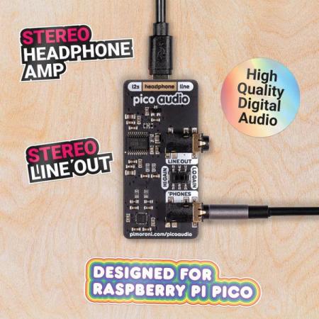 디바이스마트,오픈소스/코딩교육 > 파이썬/IoT 개발 보드 > RP2040/RP2350,Pimoroni,Pico Audio Pack (Line-Out and Headphone Amp) [PIM544],라즈베리파이 Pico 호환 오디오 / PCM5100A 스테레오 DAC / PAM8908JER 스테레오 헤드폰 앰프 / 3.5mm 잭 커넥터 / 53mm x 29mm x 11mm / C, C++ 프로그래밍 가능