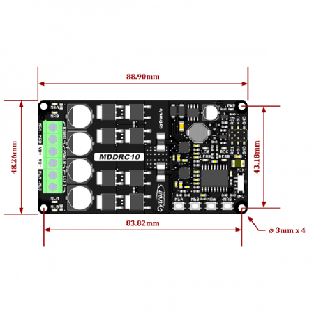 디바이스마트,MCU보드/전자키트 > 버튼/스위치/제어/RTC > 모터/모터컨트롤,Cytron,10Amp 7V-30V DC Motor Driver for R/C (2 Channels) [MDDRC10],brushed DC motor 2개 양방향 제어 / 모터 전압 7V~30V / RC용 / 플러그 앤 플레이 방식 / 코딩 불필요 / 과전류 및 온도 보호 기능 내장 / 역극성 보호 기능 없음