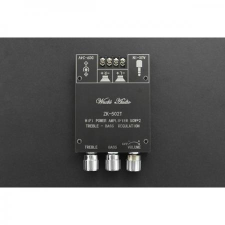 디바이스마트,MCU보드/전자키트 > 음악/앰프/녹음 > 앰프/증폭,DFROBOT,Bass Treble 블루투스 앰프 - 50W * 2 [DFR0806],저음 및 고음역대 독립 제어 가능 / 전원 공급 9-24V / 입력 AUX + Bluetooth 5.0 / 출력 50W*2 / 스테레오 / 15W-100W, 4Ω-8Ω 스피커 호환