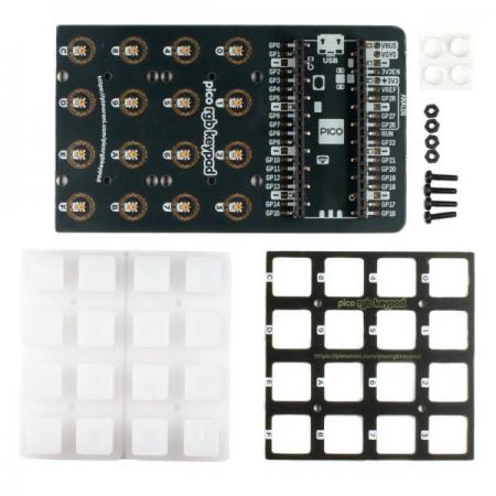 디바이스마트,MCU보드/전자키트 > 버튼/스위치/제어/RTC > 버튼/스위치/조이스틱,Pimoroni,Pico RGB Keypad Base [PIM551],라즈베리파이 Pico 호환 RGB 키패드 / 전도성 버튼 / 16 x APA102 주소 지정 가능 / 60mm x 101mm x 16mm /  C, C++, Python 프로그래밍 가능