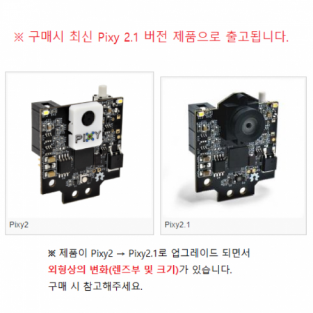 디바이스마트,MCU보드/전자키트 > 인공지능/임베디드/산업용 > 인공지능/머신러닝 > 카메라/비젼,Pixy	,사물인식 AI 카메라 Pixy v2.1 CMUcam5 Smart Vision Sensor,사물인식 AI 카메라 Pixy2 / 최신 V2.1 버전 / 라인, 교차점 및 작은 바코드 감지 / SPI, I2C, UART, USB 또는 아날로그 통신 / 케이블 포함