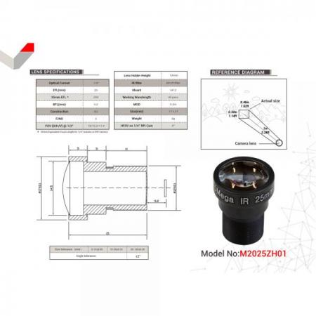디바이스마트,MCU보드/전자키트 > 카메라/비디오 > 스캐너/기타/악세사리,ArduCAM,Arducam M12 Mount 25mm 초점 거리 렌즈 [LN016],유효 초점 거리 : 25mm / 마운트 : M12