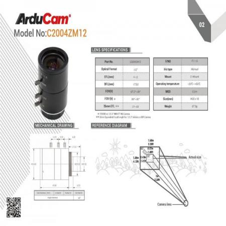 디바이스마트,MCU보드/전자키트 > 카메라/비디오 > 스캐너/기타/악세사리,ArduCAM,Arducam 4-12mm C-Mount 가변초점 렌즈 [LN048],Raspberry Pi HQ 카메라 용 / 초점 거리 : 4 ~ 12mm / 마운트 : C 마운트