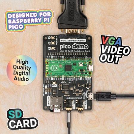 디바이스마트,오픈소스/코딩교육 > 파이썬/IoT 개발 보드 > RP2040/RP2350,Pimoroni,Pimoroni Pico VGA Demo Base [PIM553],라즈베리 파이 설계 기반 데모 보드 / RP2040 칩 / 15 핀 VGA (D-sub) 커넥터 / Raspberry Pi Pico와 호환 /  C / C ++ 프로그래밍 가능