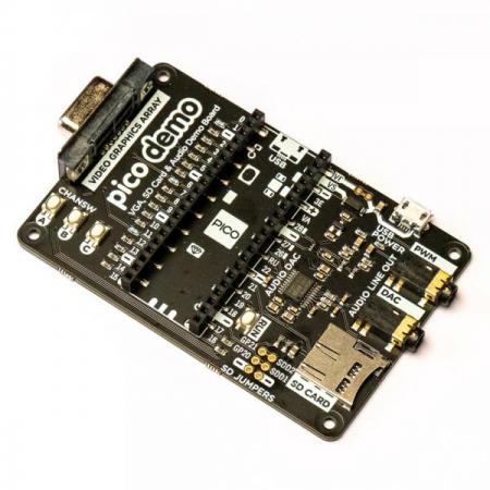 디바이스마트,오픈소스/코딩교육 > 파이썬/IoT 개발 보드 > RP2040/RP2350,Pimoroni,Pimoroni Pico VGA Demo Base [PIM553],라즈베리 파이 설계 기반 데모 보드 / RP2040 칩 / 15 핀 VGA (D-sub) 커넥터 / Raspberry Pi Pico와 호환 /  C / C ++ 프로그래밍 가능