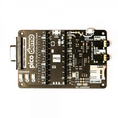 디바이스마트,오픈소스/코딩교육 > 파이썬/IoT 개발 보드 > RP2040/RP2350,Pimoroni,Pimoroni Pico VGA Demo Base [PIM553],라즈베리 파이 설계 기반 데모 보드 / RP2040 칩 / 15 핀 VGA (D-sub) 커넥터 / Raspberry Pi Pico와 호환 /  C / C ++ 프로그래밍 가능