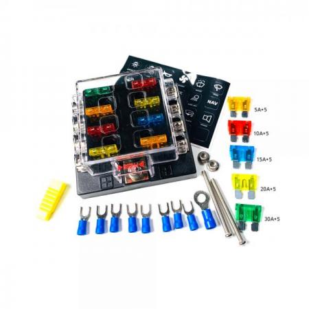 디바이스마트,커넥터/PCB > 핀헤더/IC 소켓 > 퓨즈홀더/퓨즈클립,SMG,투명 차량용 퓨즈 박스 8구 세트(2열) [SZH-JA017],퓨즈 박스(퓨즈 포함) / 8구 (4구 - 2열) / 자동차 퓨즈로 교환 가능 / 스티커 제공