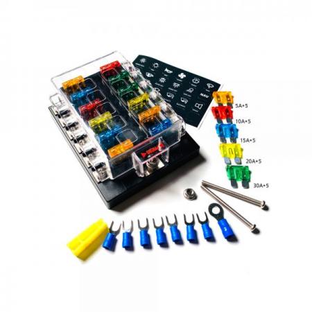 디바이스마트,커넥터/PCB > 핀헤더/IC 소켓 > 퓨즈홀더/퓨즈클립,SMG,투명 차량용 퓨즈 박스 10구 세트(2열) [SZH-JA018],퓨즈 박스(퓨즈 포함) / 10구 (5구 - 2열) / 자동차 퓨즈로 교환 가능 / 스티커 제공