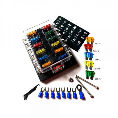 디바이스마트,커넥터/PCB > 핀헤더/IC 소켓 > 퓨즈홀더/퓨즈클립,SMG,투명 차량용 퓨즈 박스 12구 세트(2열) [SZH-JA019],퓨즈 박스(퓨즈 포함) / 12구 (6구 - 2열) / 자동차 퓨즈로 교환 가능 / 스티커 제공