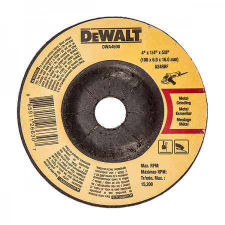 디바이스마트,수공구/전자공구/전동공구 > 작업공구 > 절단석,디월트,4인치 그라인더 연마석 DWA4500,사이즈 100 x 6.0(두께) x 16(홀지름) mm / 용도 스테인리스 금속용 연마석 / 최대RPM 15,200 /  사양 A 24 R BF / 원산지 중국