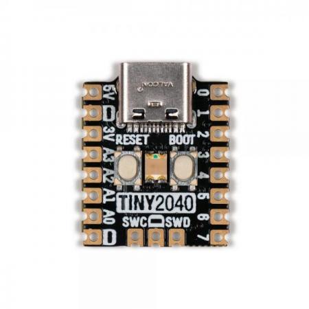 디바이스마트,오픈소스/코딩교육 > 파이썬/IoT 개발 보드 > RP2040/RP2350,Pimoroni,Tiny 2040 – 8MB [PIM558],Tiny 2040 / USB-C를 통해 전원을 공급하고 프로그래밍 할 수있는 개발보드 / 8MB QSPI (XiP) 플래시 제공 / 캐슬 레이트 패드로 설계 /  PCB에 직접 납땜, 핀 헤더를 사용하여 브레드 보드나 와이어로 직접 연결