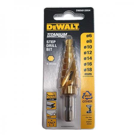 디바이스마트,수공구/전자공구/전동공구 > 전동/엔진공구 > 충전공구 > 충전공구 악세사리,디월트,스텝드릴 비트 7단계 DWA612054,임팩드라이버용 스텝드릴비트 / 7단계 (6 ~ 18mm)