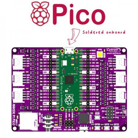 디바이스마트,오픈소스/코딩교육 > 라즈베리파이 > 라즈베리파이 확장보드/HAT,Cytron,Maker Pi Pico: Simplifying Raspberry Pi Pico for Beginners [MAKER-PI-PICO],초보자를 위한 Maker Pi Pico / 라즈베리파이 피코 포함 / 사전 납땜 / STEM 및 로봇 프로젝트용 보드