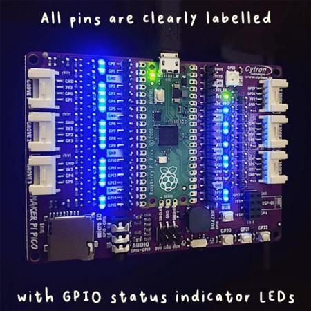 디바이스마트,오픈소스/코딩교육 > 라즈베리파이 > 확장보드/HAT,Cytron,Maker Pi Pico: Simplifying Raspberry Pi Pico for Beginners [MAKER-PI-PICO],초보자를 위한 Maker Pi Pico / 라즈베리파이 피코 포함 / 사전 납땜 / STEM 및 로봇 프로젝트용 보드