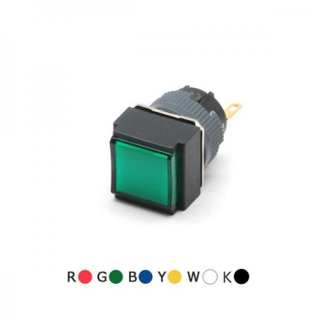 디바이스마트,스위치/부저/전기부품 > 산업용 스위치/제어 기기 > 제어/안전 스위치 > 기타 스위치,KACON,16파이 조광형 표시등 스위치 F16-180 (정사각형),16∅ / PL / 정사각형 / 6,12,24VDC 선택 / Red / Green / Yellow / White / Blue / Black 선택