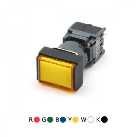 디바이스마트,스위치/부저/전기부품 > 산업용 스위치/제어 기기 > 제어/안전 스위치 > 누름버튼 스위치(22파이 이하),KACON,16파이 조광형 누름복귀 스위치 F16-291 (직사각형),16∅ / PBL / 누름복귀 / 직사각형 / 1A1B / 6,12,24VDC 선택 / Red / Green / Yellow / White / Blue / Black 선택