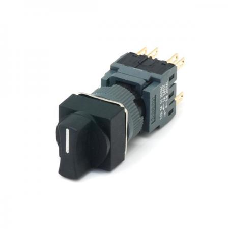 디바이스마트,스위치/부저/전기부품 > 산업용 스위치/제어 기기 > 제어/안전 스위치 > 셀렉터 스위치(22파이 이하),KACON,16파이 비조광 3단 셀렉터 스위치 F16-522 (정사각형),16∅ / 3단 / 정사각형 / 2A2B / 흑색 / 복귀방식 4가지 선택가능