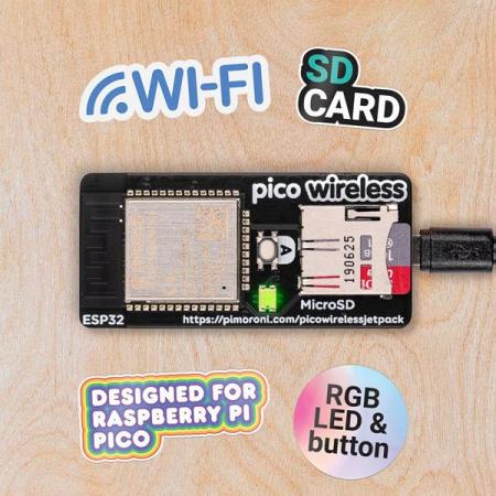 디바이스마트,오픈소스/코딩교육 > 파이썬/IoT 개발 보드 > ESP32,Pimoroni,Pico Wireless Pack [PIM548],라즈베리파이 피코 무선 팩 /  ESP32-WROOM-32E 모듈 내장 / 2.4GHz 무선 네트워크에 Pico를 연결하여 데이터 전송