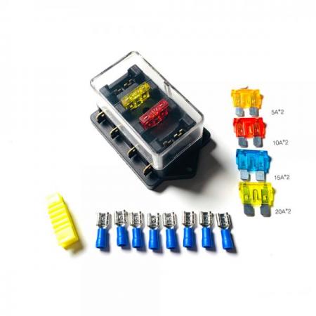 디바이스마트,커넥터/PCB > 핀헤더/IC 소켓 > 퓨즈홀더/퓨즈클립,SMG,차량용 퓨즈박스 4구 키트(1열)  [SZH-JA020],퓨즈박스(퓨즈 포함)  / 4구 / 1열 /  단자 노출형 /  차량, 조명용으로 사용 / 투명커버O