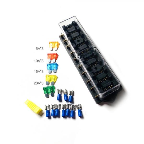 디바이스마트,커넥터/PCB > 핀헤더/IC 소켓 > 퓨즈홀더/퓨즈클립,SMG,차량용 퓨즈박스 10구 키트(1열) [SZH-JA023],퓨즈박스(퓨즈 포함)  / 10구 / 1열 / 단자 노출형 /  차량, 조명용으로 사용 / 투명커버O