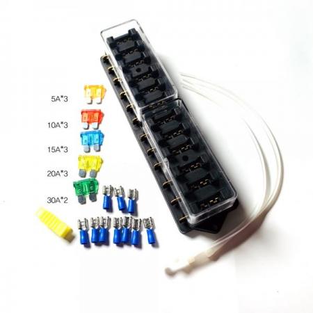 디바이스마트,커넥터/PCB > 핀헤더/IC 소켓 > 퓨즈홀더/퓨즈클립,SMG,차량용 퓨즈박스 12구 키트(1열) [SZH-JA024],퓨즈박스(퓨즈 포함)  / 12구 / 1열 / 단자 노출형 /  차량, 조명용으로 사용 / 투명커버O