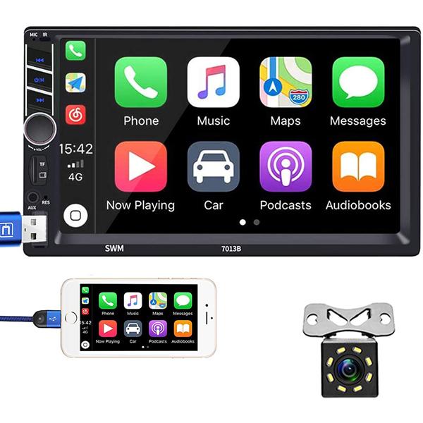 Hikity Carplay Double Din Car Stereo 7 Inch Touchscreen