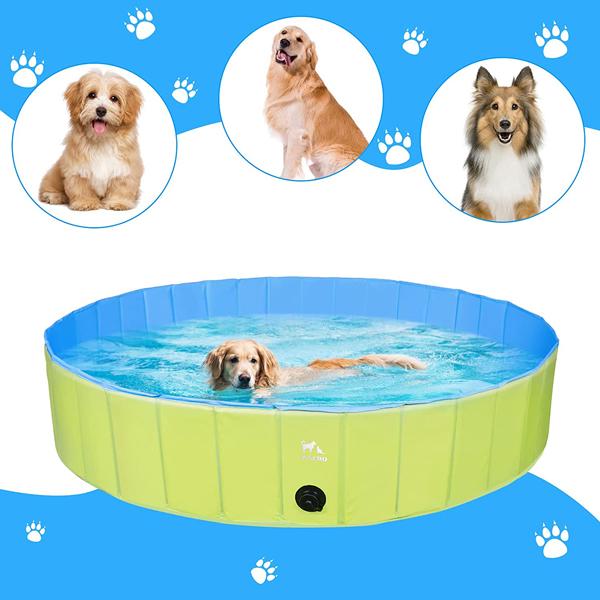 Zacro Foldable Dog Swimming Pool(XL (63*11.8inch), Yellow+Light Blue)