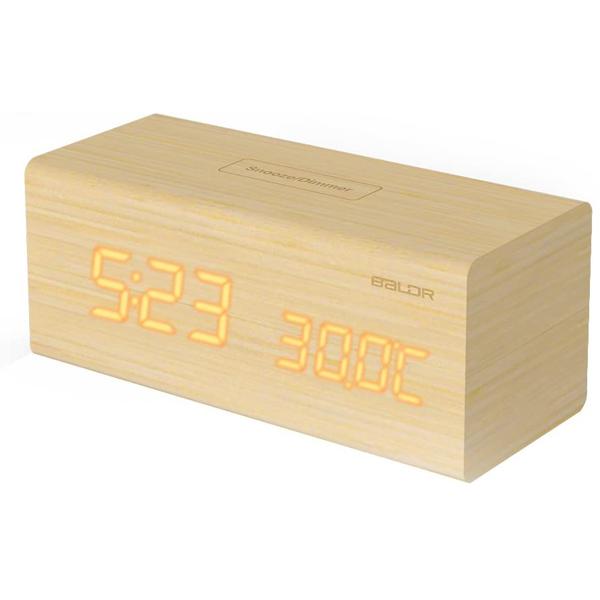 BALDR Wooden Alarm Desk Clock, Touch Sensitive LED Digital Clock / 디바이스마트