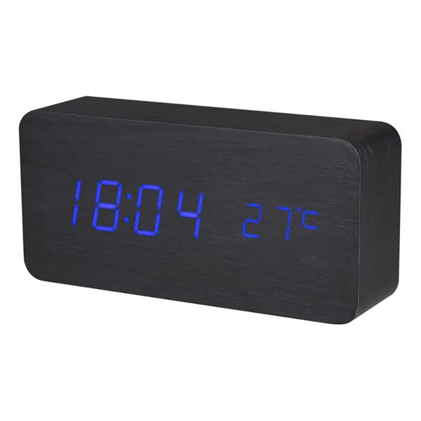BALDR Wooden Digital Alarm Clock, Black Wood Blue Light / 디바이스마트