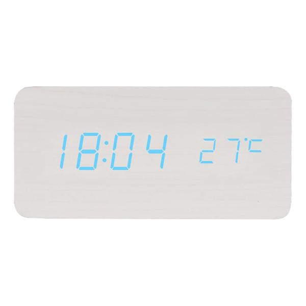 BALDR Wooden Digital Alarm Clock, White Wood Blue Light / 디바이스마트