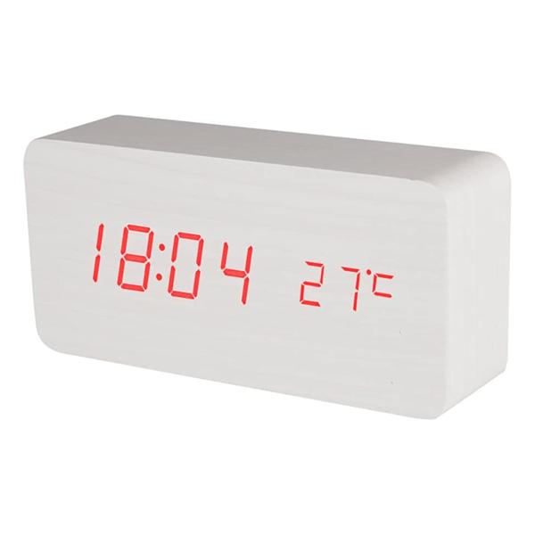 BALDR Wooden Digital Alarm Clock, White Wood Red Light / 디바이스마트