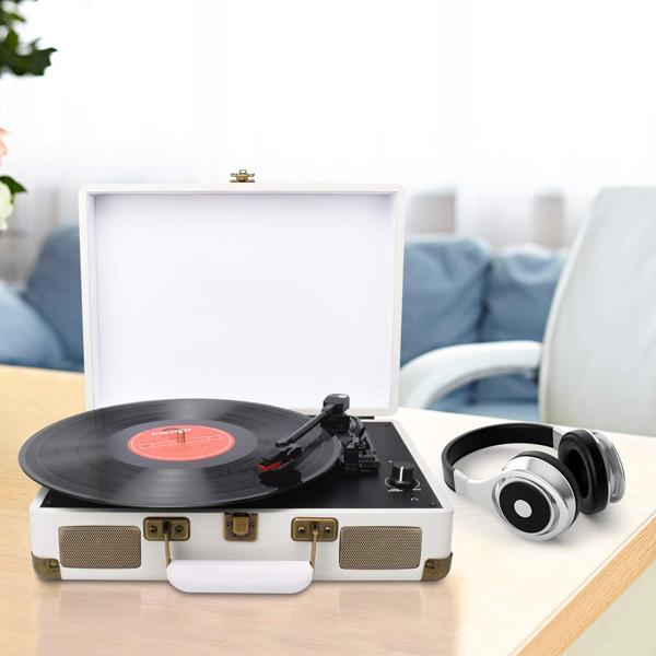 Turntable Record Player 3speeds with Built-in Speakers(WHITE)