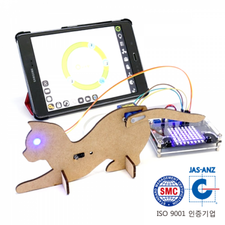디바이스마트,MCU보드/전자키트 > 교육용키트/로봇 > 교육용키트,이엘사이언스,마이루프(MYLOOP) 고양이 센서 로봇,적외선 센서와 서보 모터가 설치된 고양이 로봇을 마이루프 코딩으로 제어하는 키트 입니다.