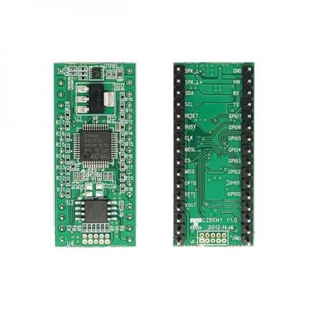 디바이스마트,MCU보드/전자키트 > 음악/앰프/녹음 > 악기/알람/소리재생,티에이직,체르니 음성 재생 모듈,SPI-Flash(4Mbyte)와 AMP(Class-D,2.6W Mono)가 내장된 음성 합성 모듈 / 단일 전원(3.4V~5.5V)에서 작동