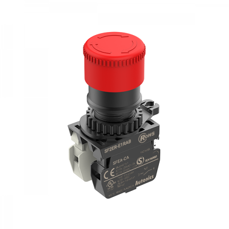 디바이스마트,스위치/부저/전기부품 > 산업용 스위치/제어 기기 > 제어/안전 스위치 > 비상 정지 스위치(22파이 이하),(주)오토닉스,비상정지버튼 SF2ER-E1RAB (무표시),비상정지버튼스위치 / 푸쉬-록,턴-리셋 / 버튼형태:D30(short head, 비조광형) / 적색 / 접점:A접점 1개, B접점 1개 / 타입:무표시 / 정격전압:110VAC, 220VAC, 24VDC