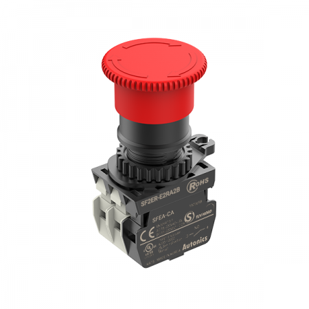 디바이스마트,스위치/부저/전기부품 > 산업용 스위치/제어 기기 > 제어/안전 스위치 > 비상 정지 스위치(25파이 이상),(주)오토닉스,비상정지버튼 SF2ER-E2RA2B (무표시),비상정지버튼스위치 / 푸쉬-록,턴-리셋 / 버튼형태:D40(short head, 비조광형) / 적색 / 접점:A접점 1개, B접점 2개 / 타입:무표시 / 정격전압:110VAC, 220VAC, 24VDC