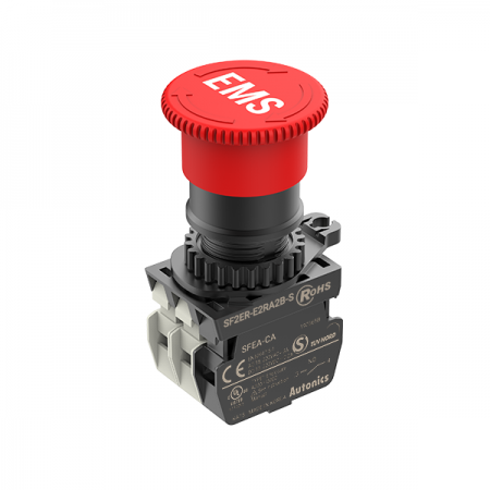 디바이스마트,스위치/부저/전기부품 > 산업용 스위치/제어 기기 > 제어/안전 스위치 > 비상 정지 스위치(25파이 이상),(주)오토닉스,비상정지버튼 SF2ER-E2RA2B-S (EMS),비상정지버튼스위치 / 푸쉬-록,턴-리셋 / 버튼형태:D40(short head, 비조광형) / 적색 / 접점:A접점 1개, B접점 2개 / 타입:EMS / 정격전압:110VAC, 220VAC, 24VDC