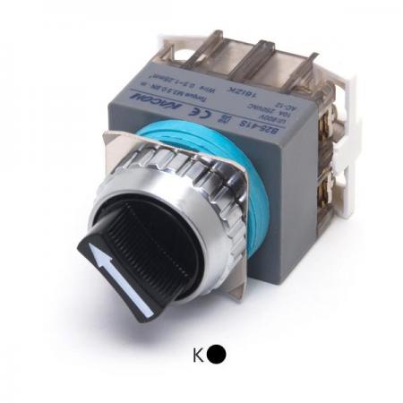 디바이스마트,스위치/부저/전기부품 > 산업용 스위치/제어 기기 > 제어/안전 스위치 > 셀렉터 스위치(22파이 이하),KACON,25파이 비조광 2단레버 셀렉터 B25-41S,ø25 / 원형 / 2단동작 / 단레버 / 1A1B / 흑색